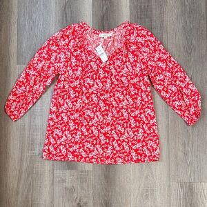 LOFT Red and White Floral Blouse
